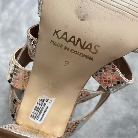 Kaanas Metallic Gold Geneva Snake Pretzel Strappy Block Heel Sandals EUC Size 9 - Picture 9 of 11